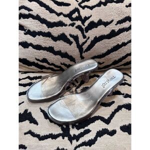 Vintage Two Lips Clear Lucite Kitten Heel Mules Metallic Silver Y2K Slides